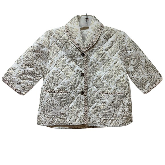 Vintage Girls 6X Short Quilted Bed Jacket Robe White Gold Made in USA NEW - Picture 1 of 9